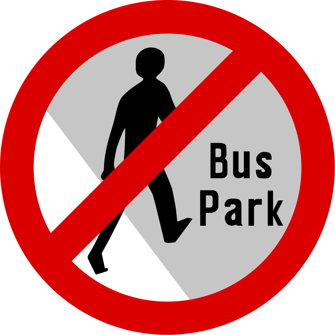 No jaywalking in the bus park